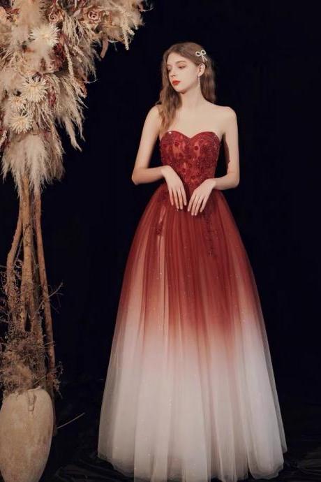 Red Prom Dress, Temperament Gradient Long Party Dress, Elegant Evening Dress,custom Made