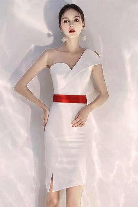 White One-shoulder Party Dress, Sexy Wedding Guest Dress,custom Made