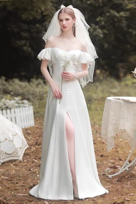 Satin White Prom Gown, Off Shoulder Princess Dress,white Bridal Dress,custom Made