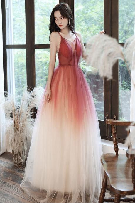 Backless evening dress, sexy, fairy red halter long dress, light luxury gradient dress,Custom Made