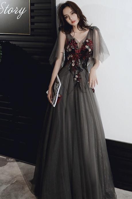 V-neck Evening Dress, Elegant Long Temperament Prom Dress,custom Made