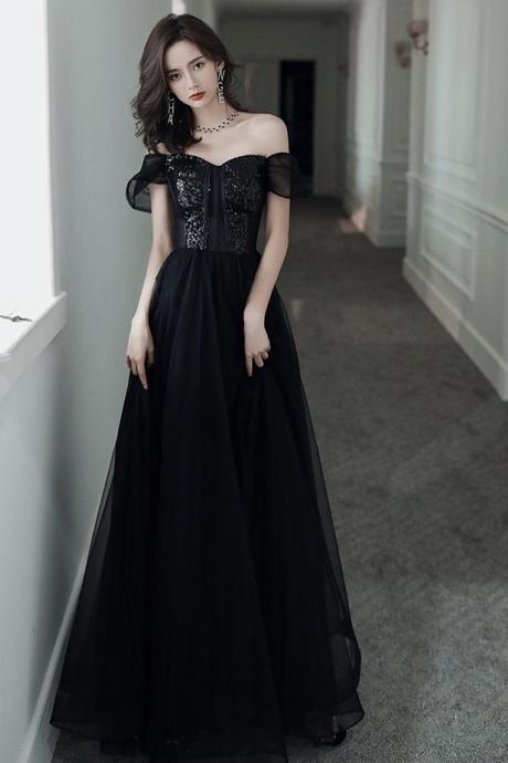 Off Shoulder Evening Dress, Elegant Black Long Prom Dress, Sexy Party Dress ,custom Made