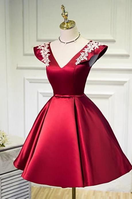 V-neck Homecoming Dress, Short Princess Dress, Satin Evening Dress,custom Made
