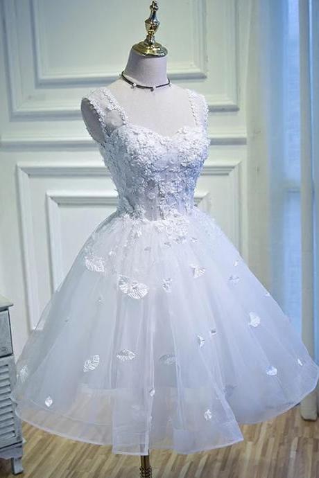 Sleeveless homecoming dress, short wedding gown, lace princess party dress,Custom Made