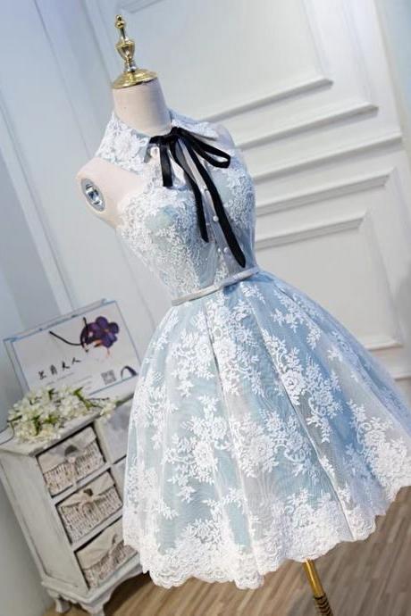 High neck homecoming dress, lace princess party dress,Custom Made