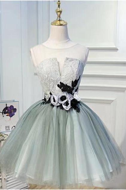 Bridesmaid Dress Short, Grey Applique Dress Little Homecoming Dress ,custom Made