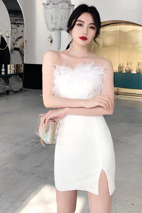 White dress, strapless birthday party dress,,Custom Made