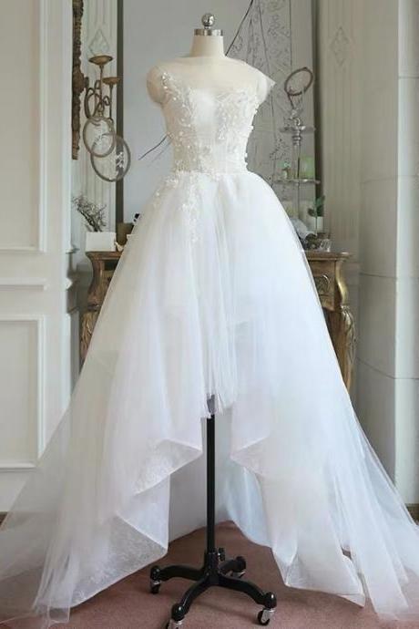 High Low Wedding Dress, Simple Light Bridal Dress,custom Made