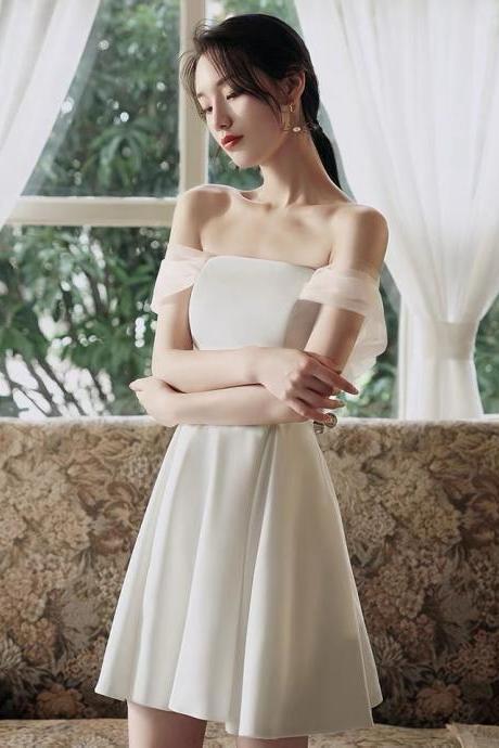 White evening dress, short party dress, off shoulder homecoming dress,Custom Made