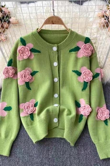 Autumn/winter, new style, vintage knits, rose embroidery, clash cardigans