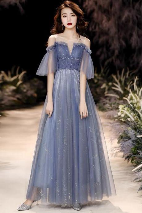 Blue evening dress, o-neck birthday dress, fairy party dress,custom made