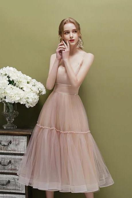 Spaghetti strap party dress,pink homecoming dress,fairy graduation dress,custom made