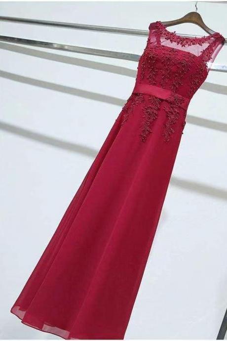 Sleeveless dress ,lace evening dress,burgundy graduation dress,custom made