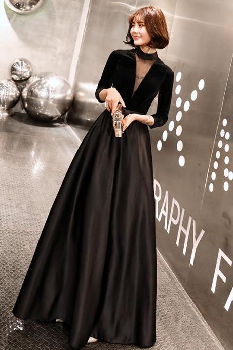 Fashionable evening dress, high neck long party dress, black sexy dress,Custom Made