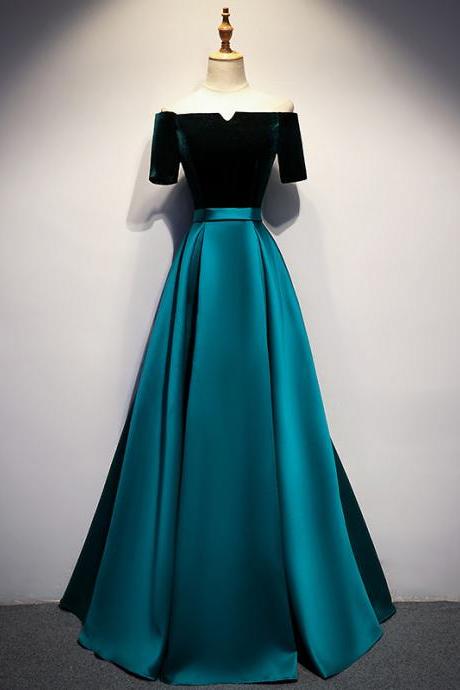 Velvet and satin, off shoulder prom dress, elegant evening gowns,custom made