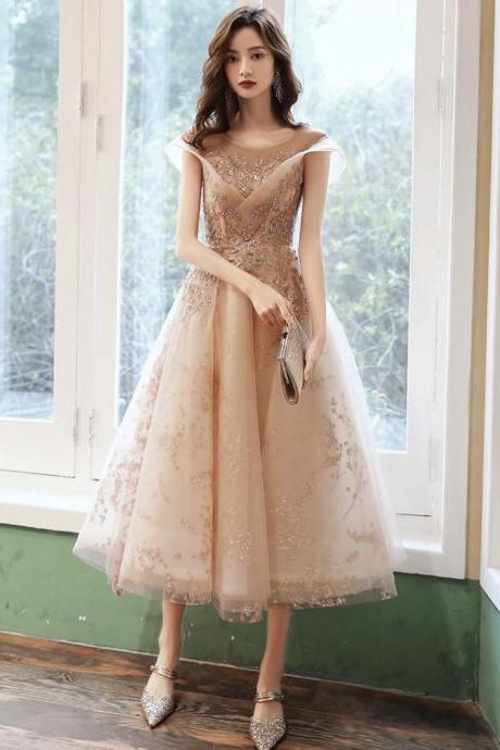 Champagne Evening Dress, Little Bridesmaid Dress,shiny Party Dress,homecoming Dress,custom Made