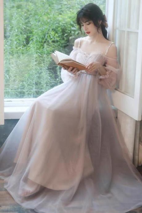 Spaghetti trap prom dress, new long-sleeve bridesmaid dress,fairy party dress,custom made