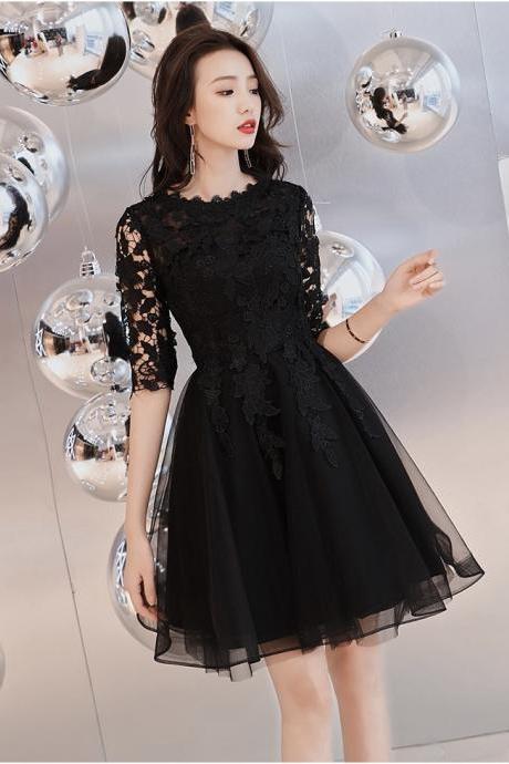 Black little dress, birthday dress, lace homecoming dress,custom made