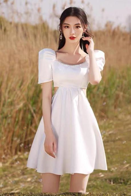Little white dress, classy homecoming dress,socialite dress, birthday party dress,custom made