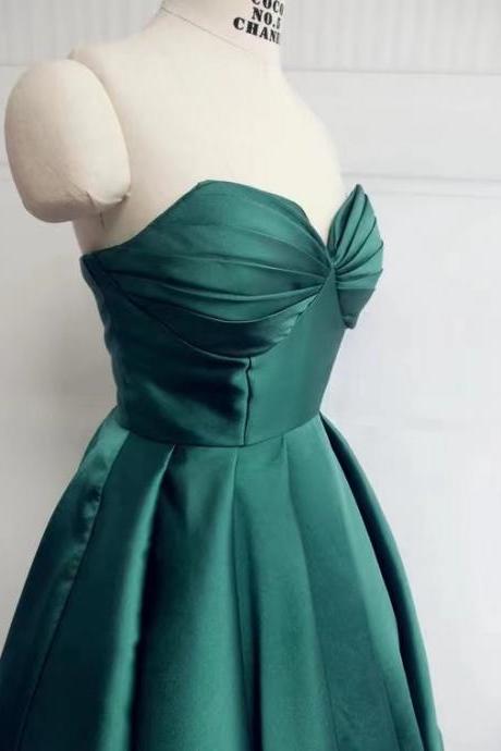 Strapless midi dress,green party dress,satin high low dress,custom made