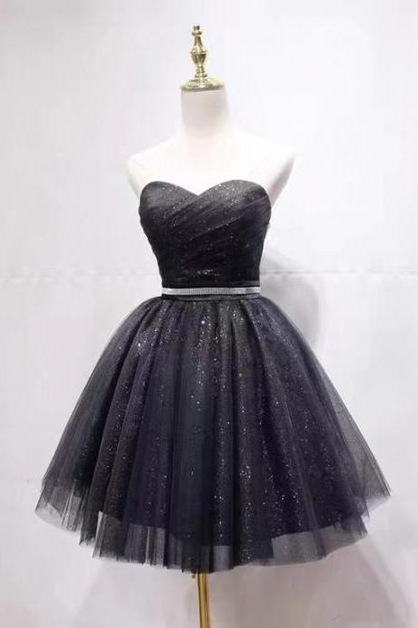Black Homecoming Dress, Strapless Party Dress, Short Pompous Dress,custom Made