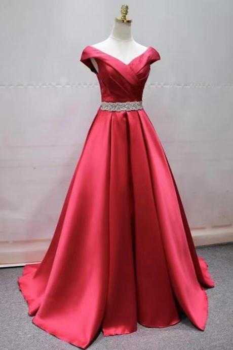 V-neck Prom Dress,satin Party Dress, Red Graduation Dress,custom Made