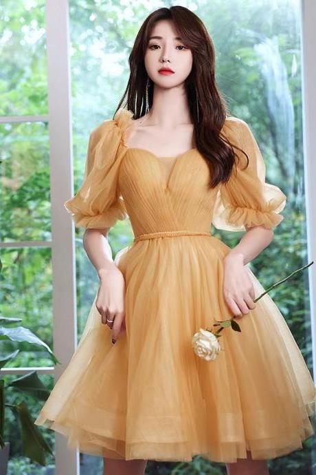 Yellow birthday dress, party princess bridesmaid dress,cute homecoming dress,custom made
