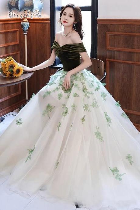Off Shoulder Evening Dress, High Quality Socialite Party Dress, Fresh Bridal Dress With Butterfly Applique,custom Made
