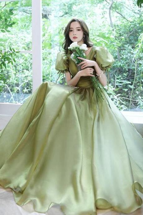 Socialite Evening Dress, Escaped Princess High Sense Party Dress, Bubble Sleeve Green Prom Dress,custom Made