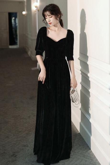 Black velvet dress, elegant long sleeve formal dress,custom made