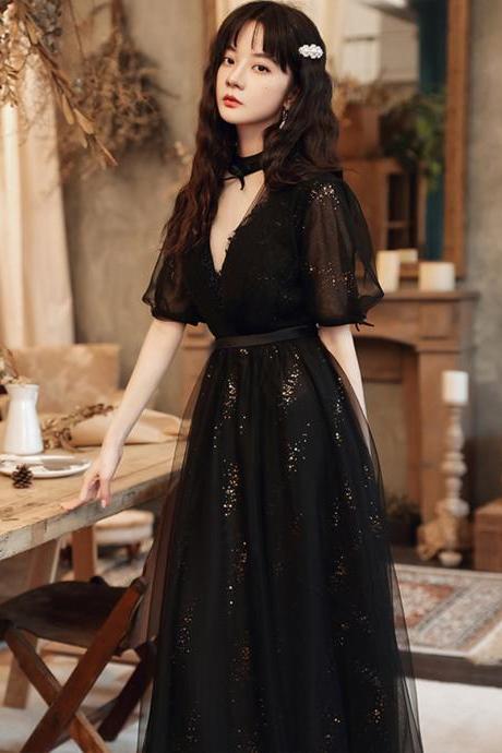 Black dress, classy evening dress, elegant prom dress,custom made