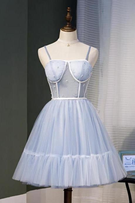 Sky Blue Spaghetti Strap Graduation Dress, Fairy Birthday Party Dress, Princess Homecoming Dress,custom Made