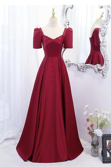 Satin dress, princess dress, red evening dress,custom made
