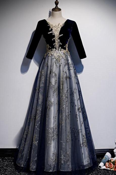V-neck Prom Dress Queen Party Dress , Velvet Dress,custom Made