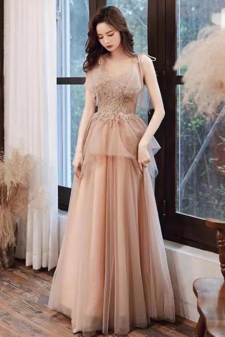 Spaghetti strap evening dress, fairy pink dress, sexy blush pink prom dress,custom made