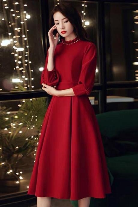 Red Homecoming Dress,velvet Dress,long Sleeves Midi Dress,custom Made