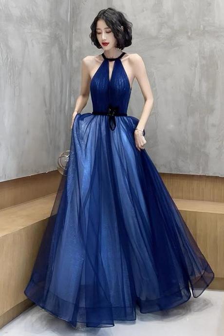 Blue Evening Dress, Class, High Quality Prom Dress,halter Neck Birthday Dress,custom Made