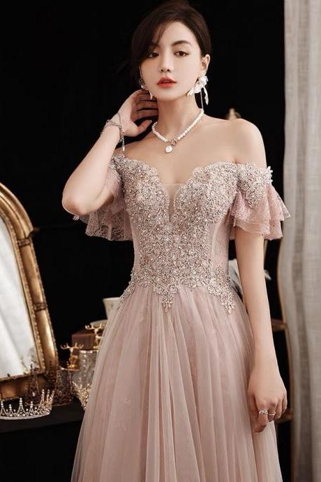 Light Luxury Lace Dress, High-end, One-shoulder Temperament Birthday Dress, Custom Made