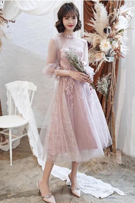 , Pink Homecoming Dress, Fairy,graduation Dress, High Neck Birthday Dress Bridesmaid Dress, Custom Made