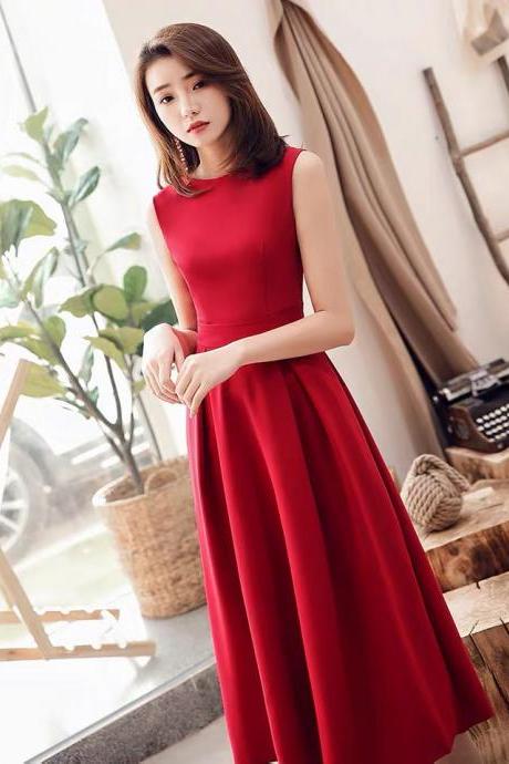 Red sleeveless midi dress , glamorous dress, custom made