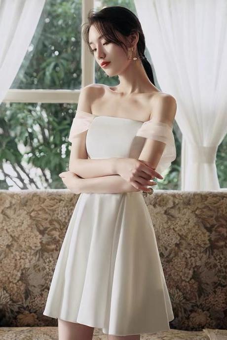 White dress, short socialite dress, off-the-shoulder birthday dress, homecoming dress,custom made