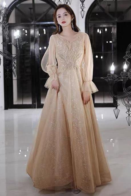 Light Luxurious Evening Dress, Long Sleeves Prom Dress, Senior Sense Lady Dress, Custom Made