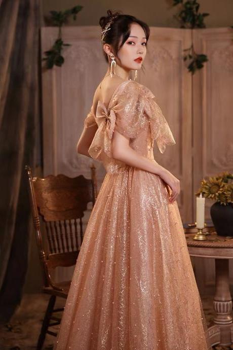 Socialite Dress, Gold Birthday Dress, Dream Fairy Princess Dress, Bow Tie Dress, Custom Made