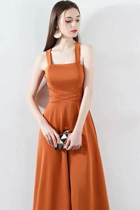 Spaghetti Strap Party Dress, Orange Birthday Dress, Homecoming Dress,custom Made