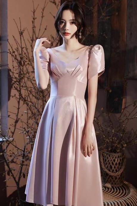 Square neck homecoming dress, pink bridesmaid dress, custom made