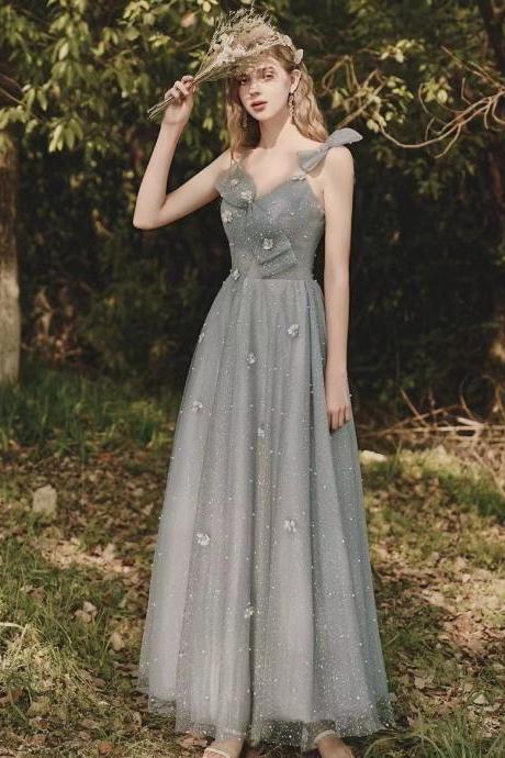 Grey Star Prom Dress, Princess Party Dress, Heavy Decal Dress, Custom Made
