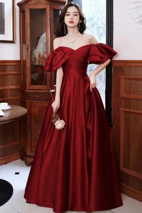 Off-shoulder prom dress, long Burgundy evening gown ,custom made
