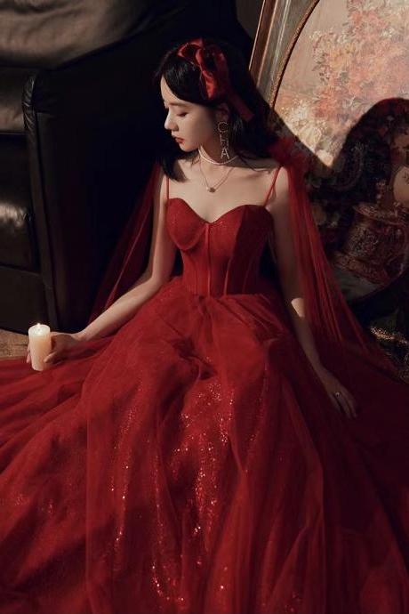 New, classy, spaghetti strap evening dress, red party dress,custom made