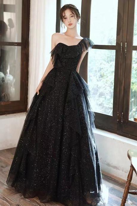One Shoulder Evening Dress, Sexy, Temperament, Princess, Black Sky Long Dress,custom Made
