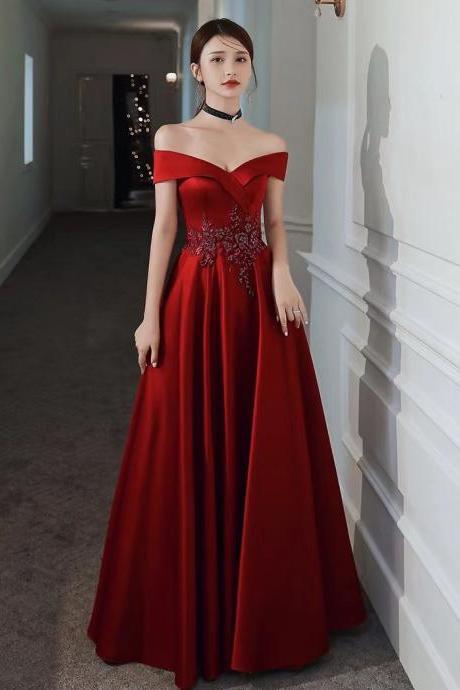 New style, red prom dress, off shoulder evening dress,custom made